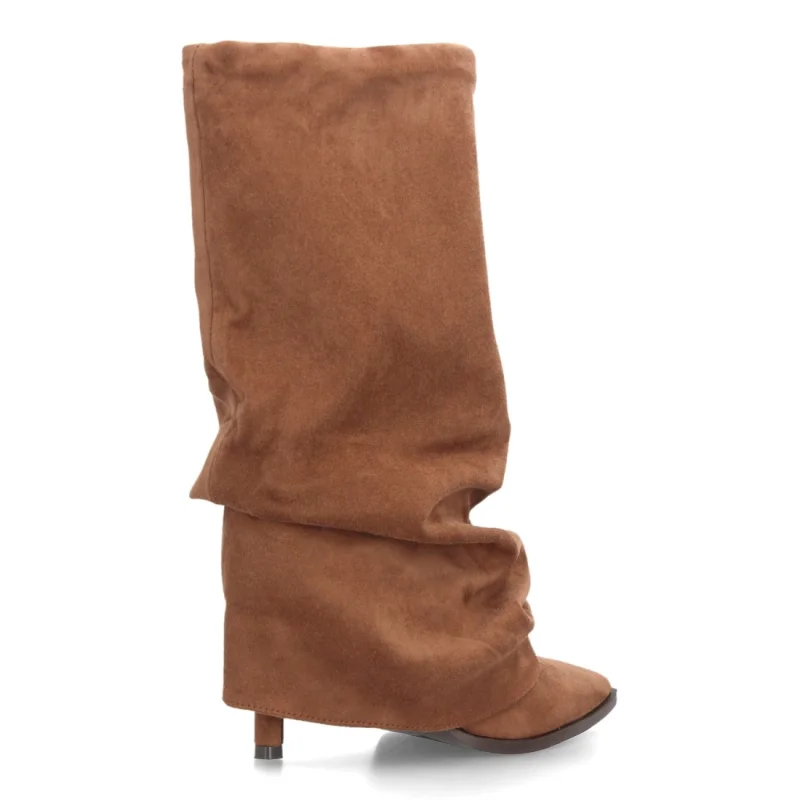 Women's Camel Ruched Heel Boots