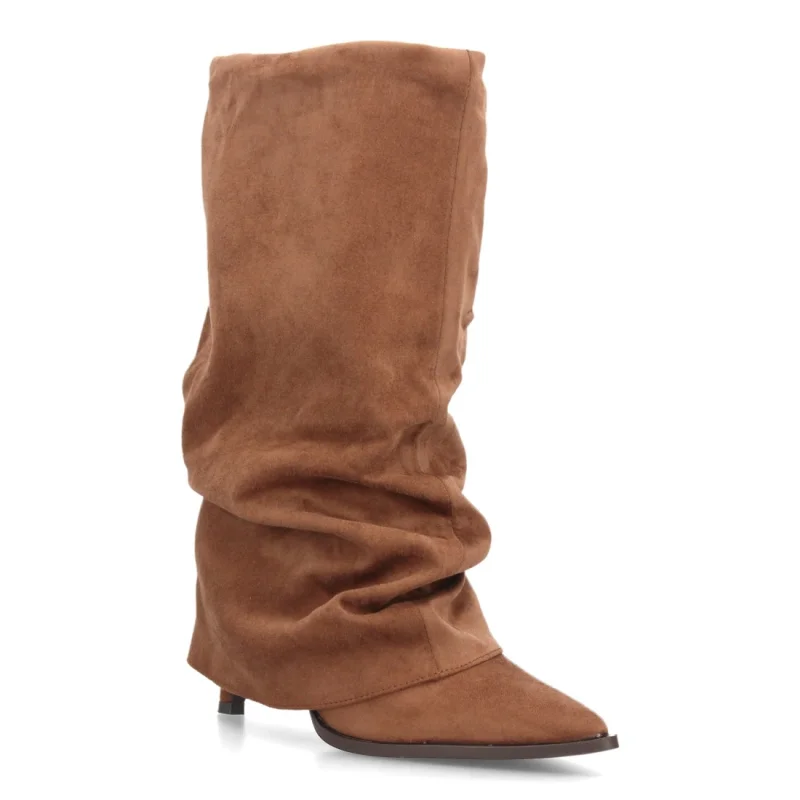 Women's Camel Ruched Heel Boots