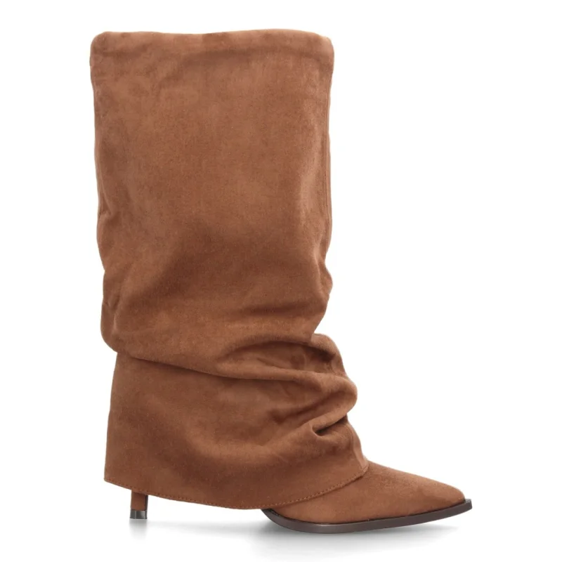 Women's Camel Ruched Heel Boots